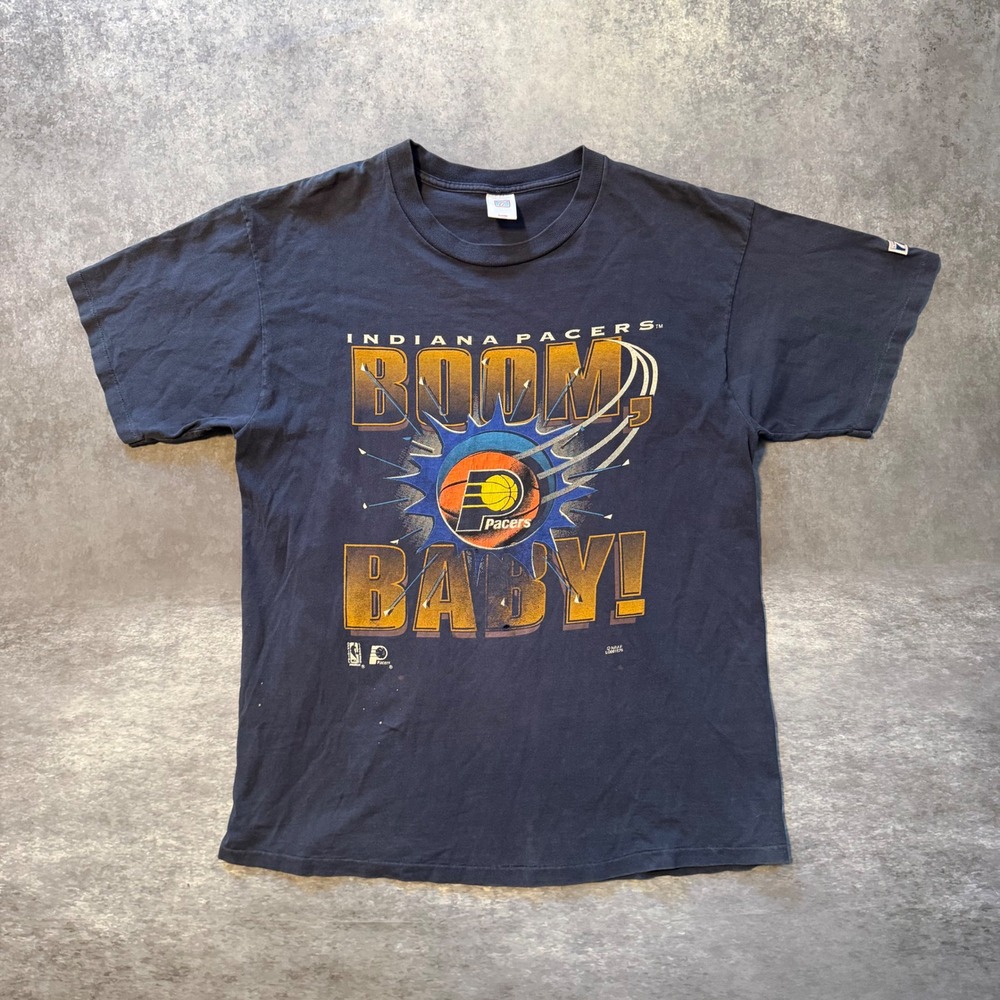 Vtg 90s Indiana Pacers Logo 7 Boom Baby T Shirt XL Navy Blue NBA Explosion